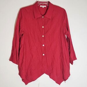 Christopher Calvin Shirt Womens Large Button Up Asymmetric Hem Made USA Rayon